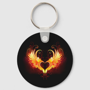 Porte-clés Coeur de feu ange avec ailes