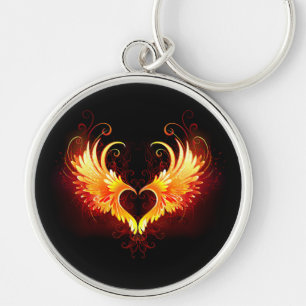 Porte-clés Coeur de feu ange avec ailes