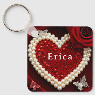 Porte-clés Cœur de perle romantique design d'oreiller de rose