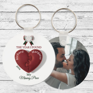 Porte-clés Cœur de puzzle rouge pièce manquante photo personn