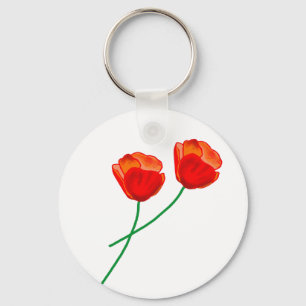 Porte-clés Coeur des fleurs de pavot rouge