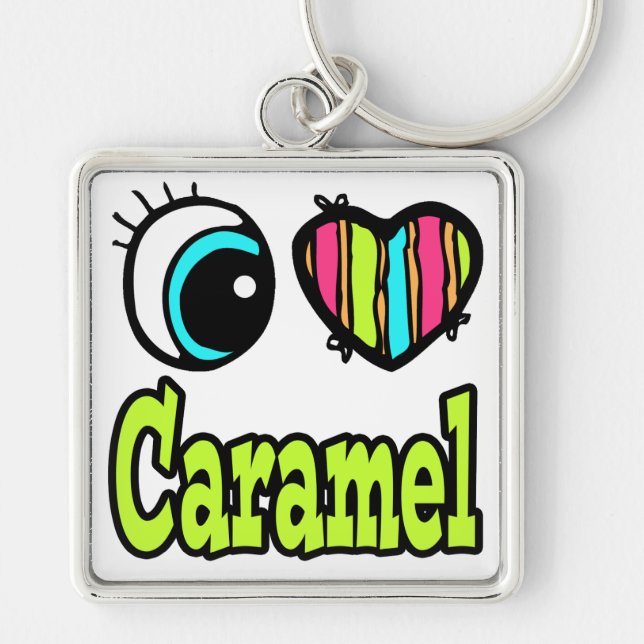 Porte-clés Coeur des yeux lumineux J'aime Caramel (Devant)
