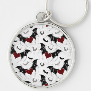 Porte-clés Coeur d'Halloween avec ailes de chauve-souris noir