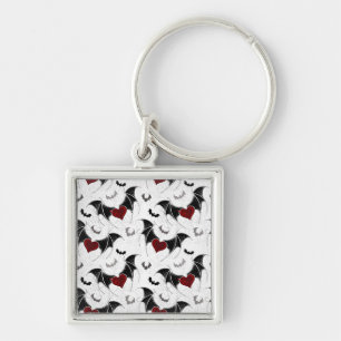 Porte-clés Coeur d'Halloween avec ailes de chauve-souris noir