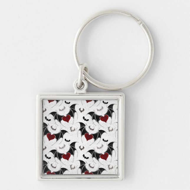 Porte-clés Coeur d'Halloween avec ailes de chauve-souris noir (Devant)