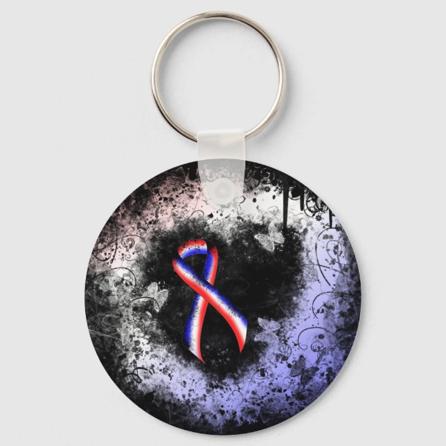 Porte-clés Coeur du ruban rouge, blanc et bleu (Recto)