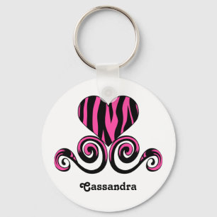Porte-clés Coeur Girly de motif de zèbre