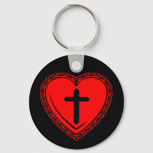 Porte-clés Cœur Gothique + Croix (Noir + Rouge)
