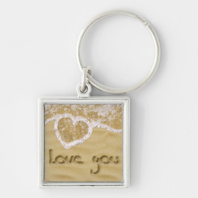 Porte-clés Coeur "Love you" écrit dans Sable (Devant)