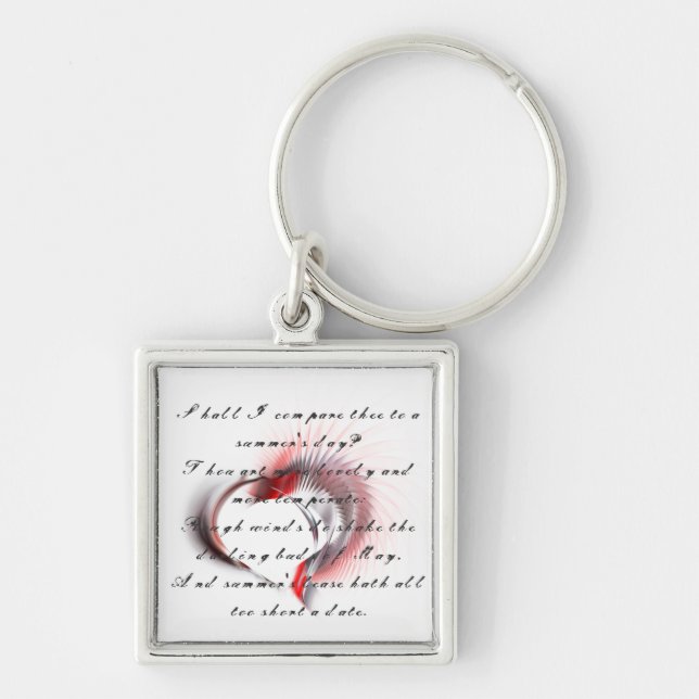 Porte-clés Coeur métallique avec sonnet de Shakespeare 18 (Devant)