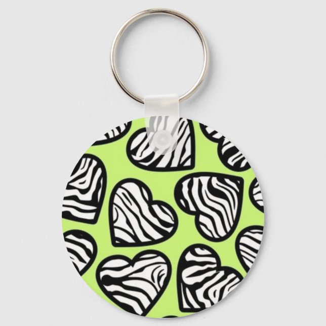 Porte-clés Coeur mignon vert citron noir blanc zèbre motif (Recto)