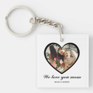 Porte-clés Coeur Noir moderne Une photo Amour Maman