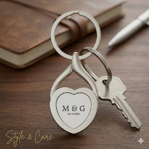 Porte-clés Cœur personnalisé avec monogramme personnalisé et 