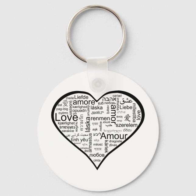 Porte-clés Coeur plein d'amour dans différentes langues (Recto)