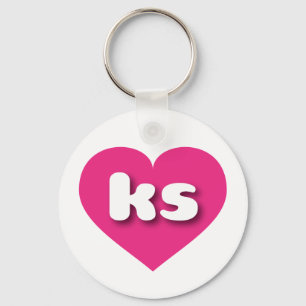Porte-clés Coeur rose chaud du Kansas - J'aime ks