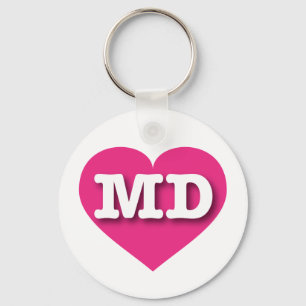 Porte-clés Coeur rose chaud du Maryland - J'aime MD
