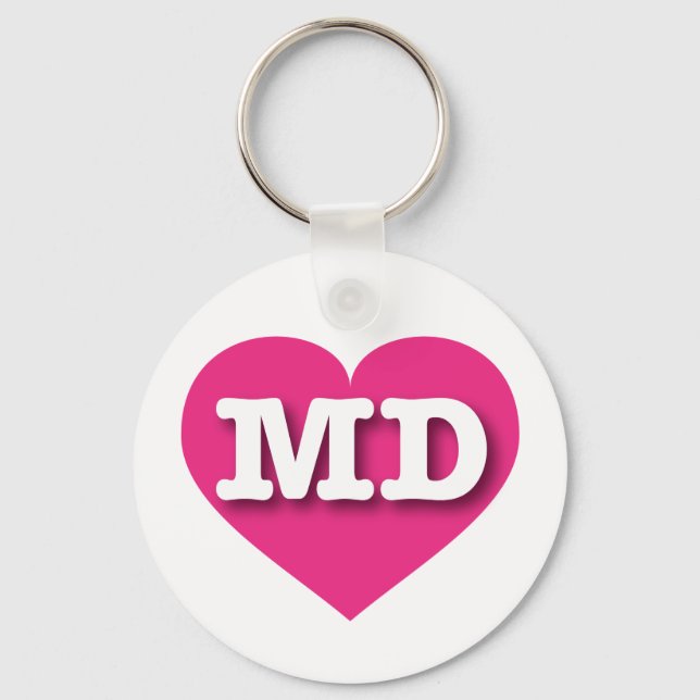 Porte-clés Coeur rose chaud du Maryland - J'aime MD (Recto)