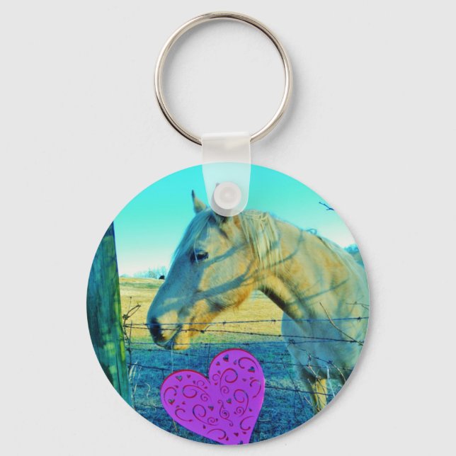 Porte-clés Coeur rose et Cheval jaune (Recto)