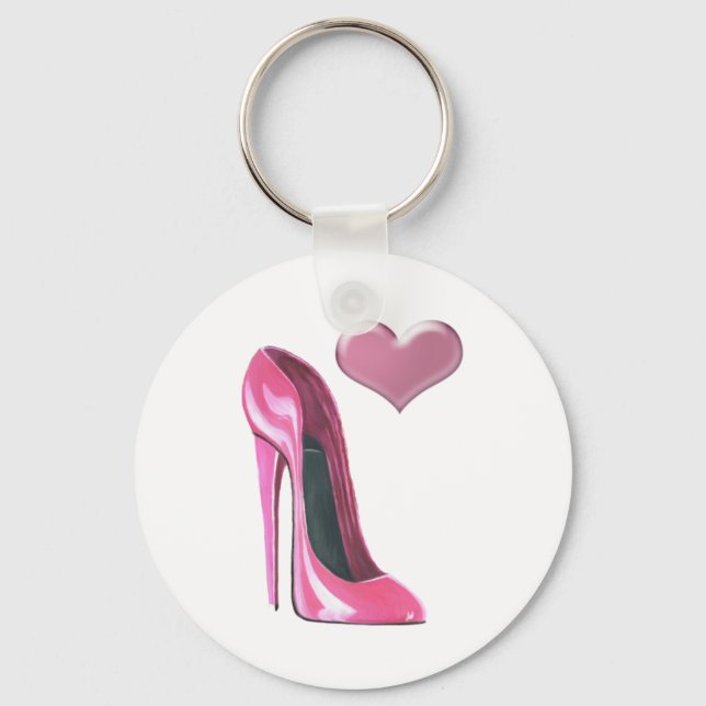 Porte-clés Coeur rose et Stiletto Chaussure haute talon Art (Recto)