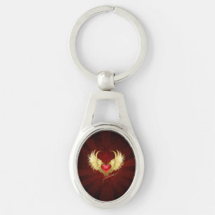 Porte-clés Coeur rouge avec ailes d'or