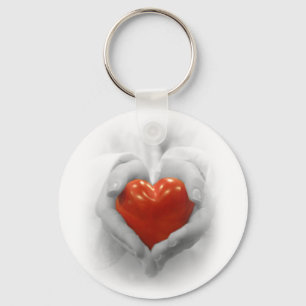 Porte-clés Coeur rouge dans des mains, je t'aime forme