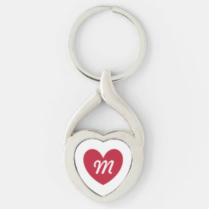Porte-clés Coeur rouge monogramme sur blanc