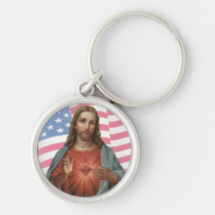 PORTE-CLÉS COEUR SACRÉ DE DRAPEAU AMÉRICAIN DES ETATS-UNIS
