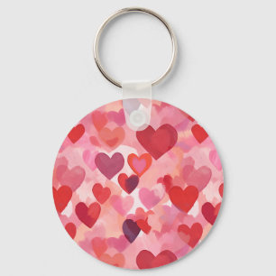 Porte-clés Cœurs aquarelle rose et rouge Coquette romantique