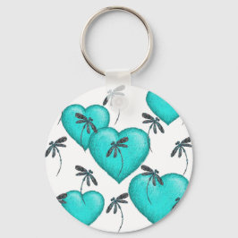 Porte-clés Coeurs d'amour et libellules Turquoise