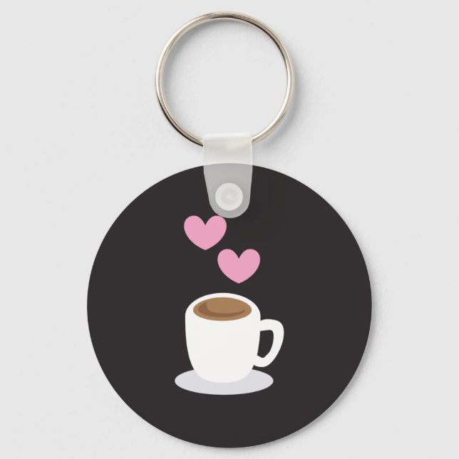 Porte-clés Coeurs de café sur noir (Recto)