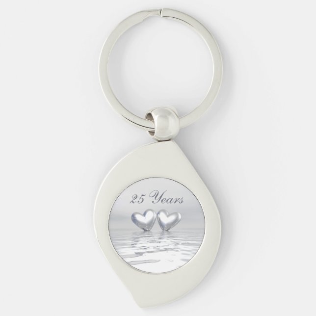 Porte-clés Coeurs de l'anniversaire d'argent (Devant)