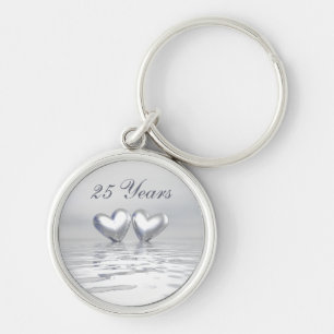 Porte-clés Coeurs de l'anniversaire d'argent