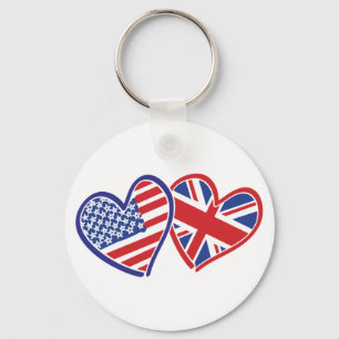 Porte-clés Coeurs du drapeau américain et britannique