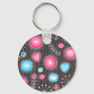 Porte-clés Coeurs et fleurs rose et bleu Whimsical