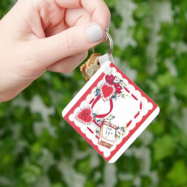 Porte-clés Coeurs, fleurs et ruban de la Saint-Valentin vinta (main)