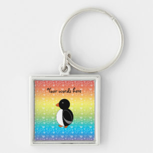 Porte-clés Coeurs mignons d'arc-en-ciel de pingouin