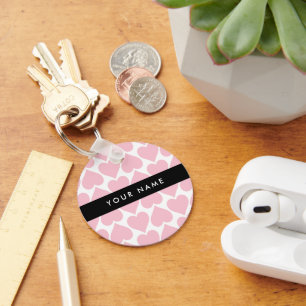 Porte-clés Coeurs roses, Romantique, Votre Nom, Personnaliser