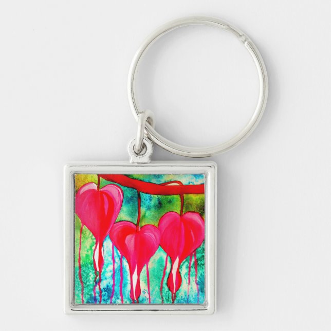 Porte-clés Coeurs saignants Aquarelle abstraite (Devant)