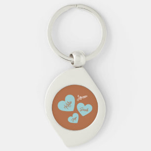 Porte-clés Coeurs Turquoises personnalisés Noms des mères et 