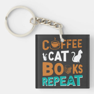 Porte-clés Coffee Cat Books Répéter, lire et café amoureux
