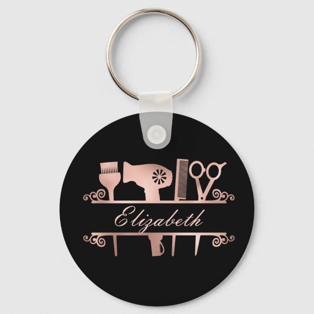 Porte-clés Coiffeur Hair Salon Monogram Rose Gold (Recto)