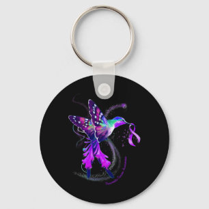 Porte-clés Colibri de ruban pourpre Cancer pancréatique Lauré