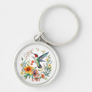 Porte-clés Colibri et fleurs colorés mignons