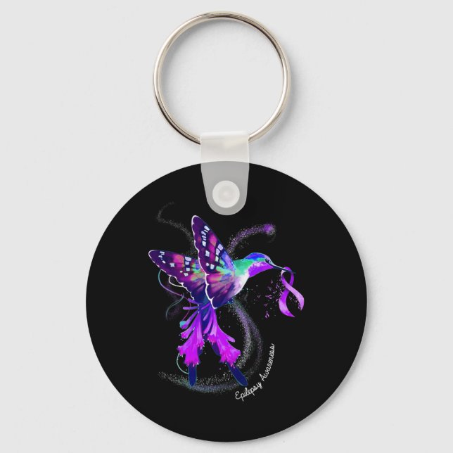 Porte-clés Colibri tenant pourpre Ribbon Epilepsie (Recto)
