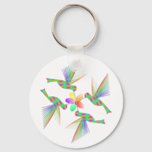 Porte-clés Colibris Arc-En-Ciel Embrasser Une Fleur