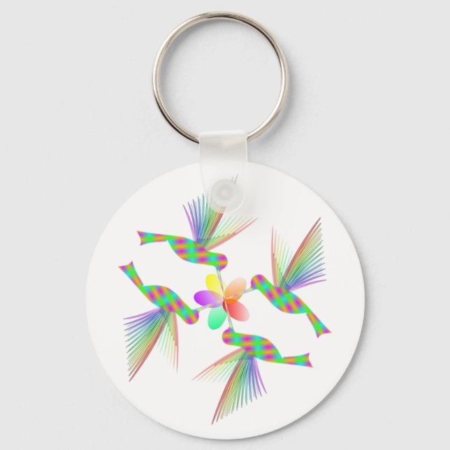 Porte-clés Colibris Arc-En-Ciel Embrasser Une Fleur (Recto)