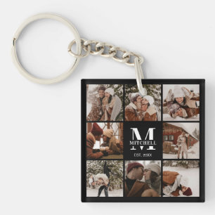 Porte-clés Collage de photos de famille monogramme   Cadeau M