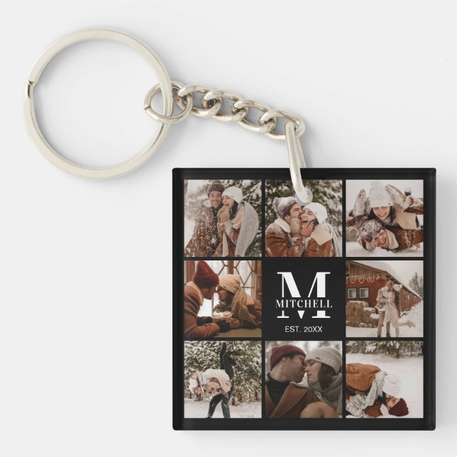 Porte-clés Collage de photos de famille monogramme | Cadeau M (Devant)