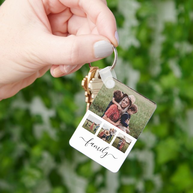 Porte-clés Collage de photos de famille personnalisé (main)