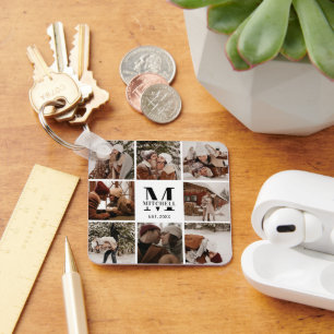 Porte-clés Collage photo de couple monogrammé   Cadeau Monogr